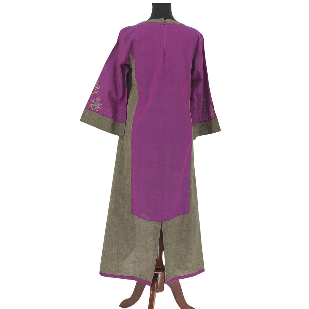 Nazila Couture Purple Olive Embroidered High Low Tunic Dress Small Boho Floral - Picture 2 of 14